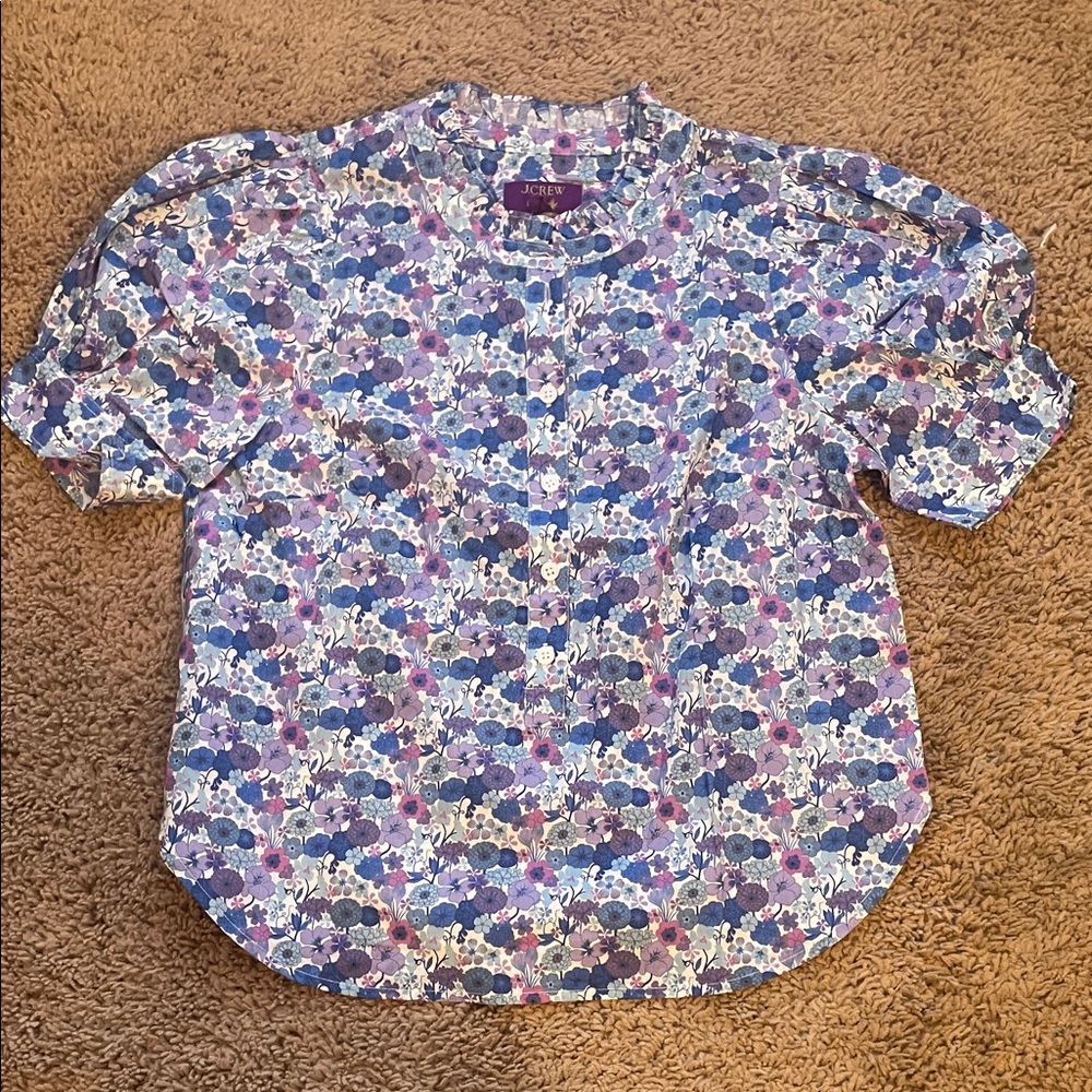 J. Crew Liberty of London Purple & Blue Floral Short-Sleeve Button-Down Top